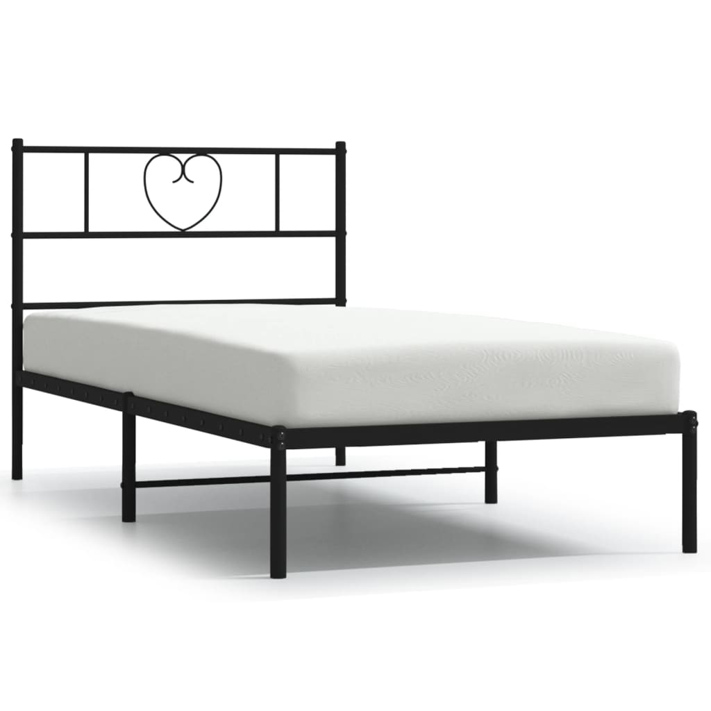 Bedframe met hoofdbord metaal zwart 107x203 cm – afbeelding 2