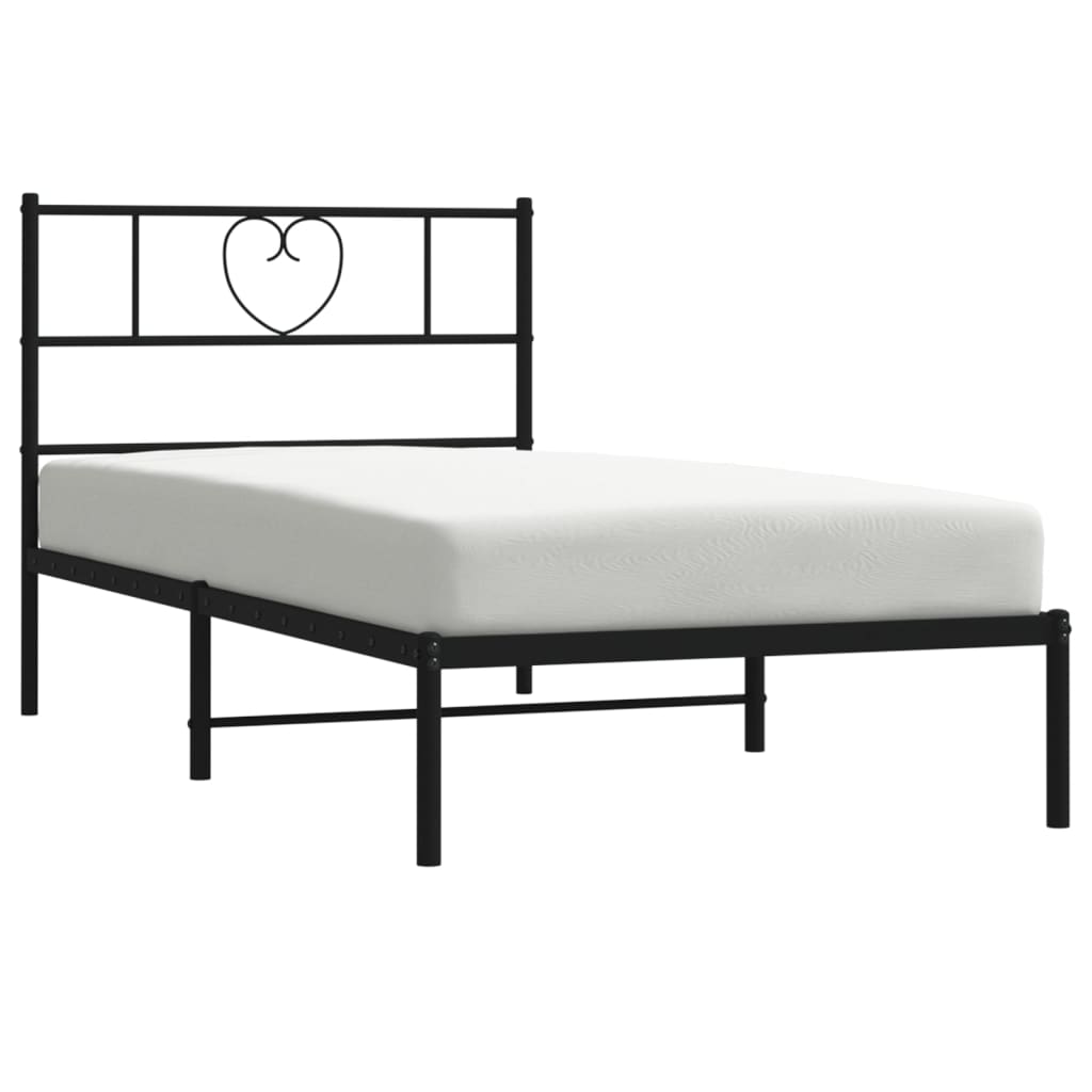 Bedframe met hoofdbord metaal zwart 107x203 cm – afbeelding 3