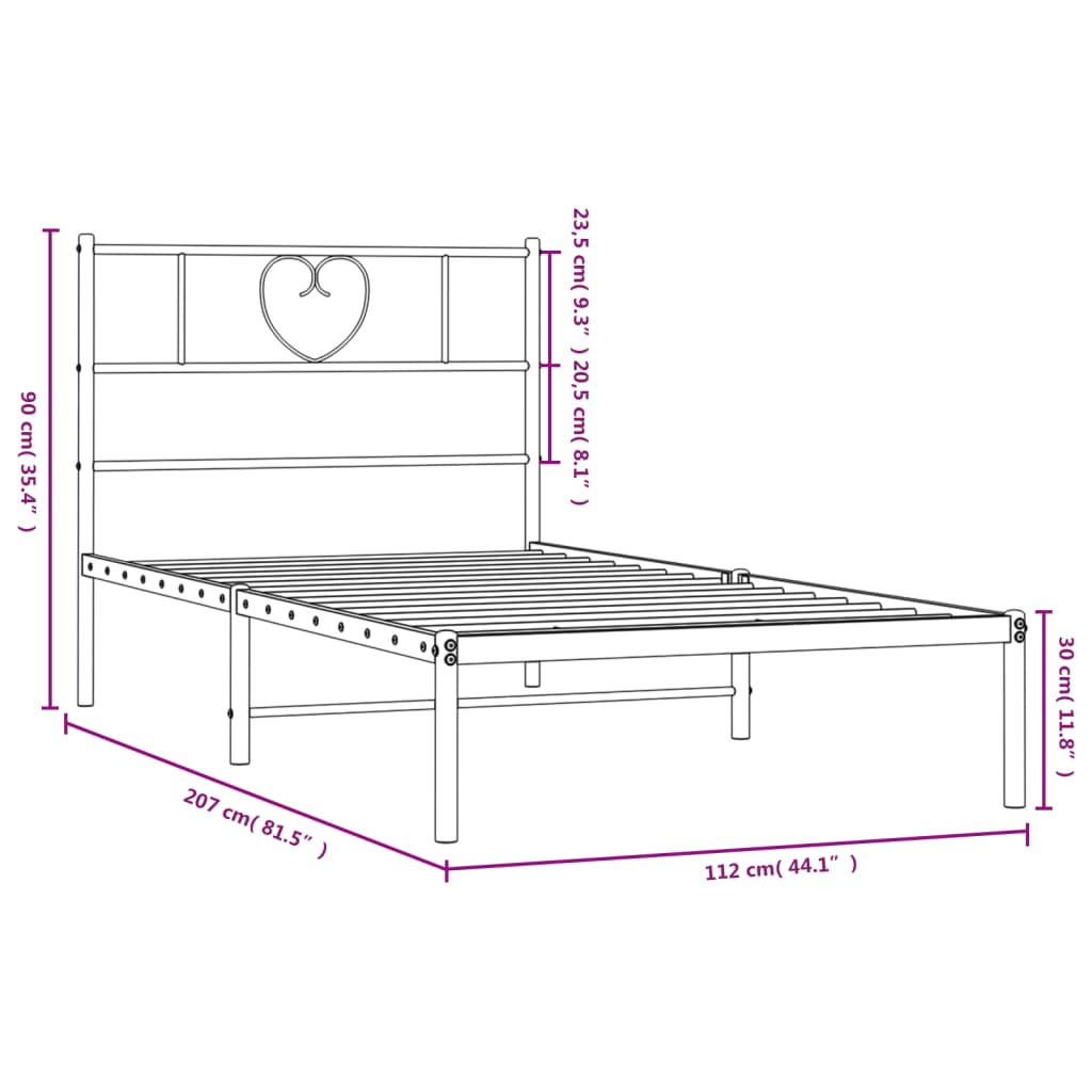 Bedframe met hoofdbord metaal zwart 107x203 cm – afbeelding 9