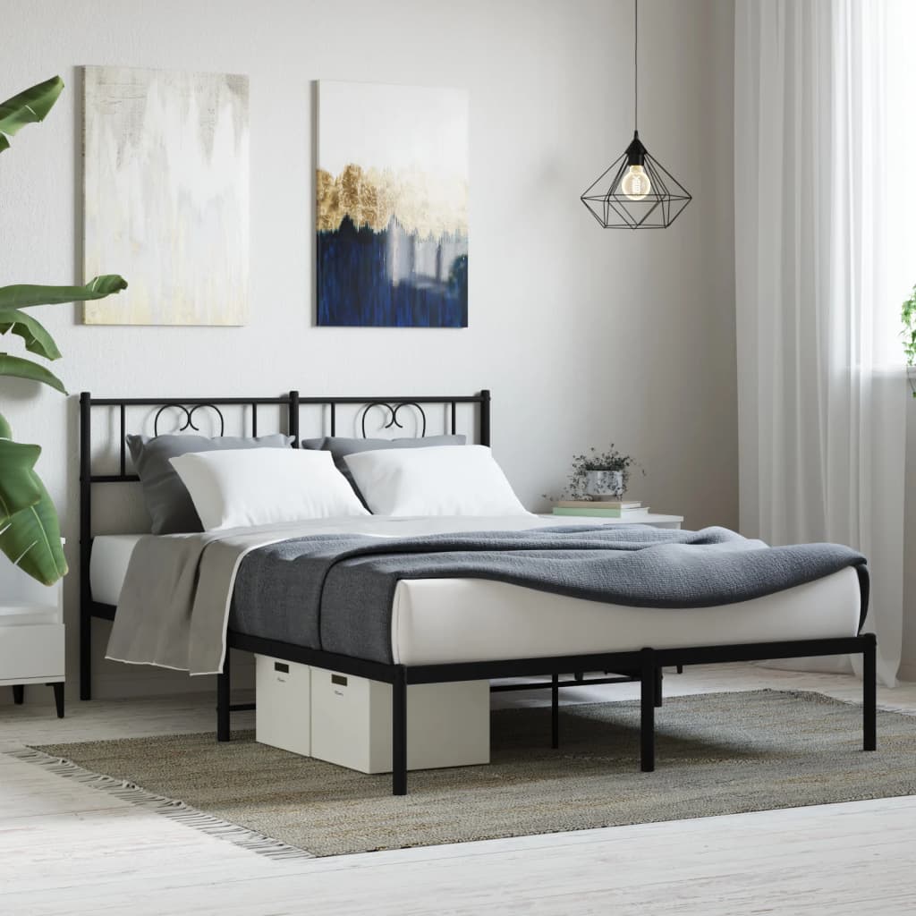 Bedframe met hoofdbord metaal zwart 120x200 cm – afbeelding 1