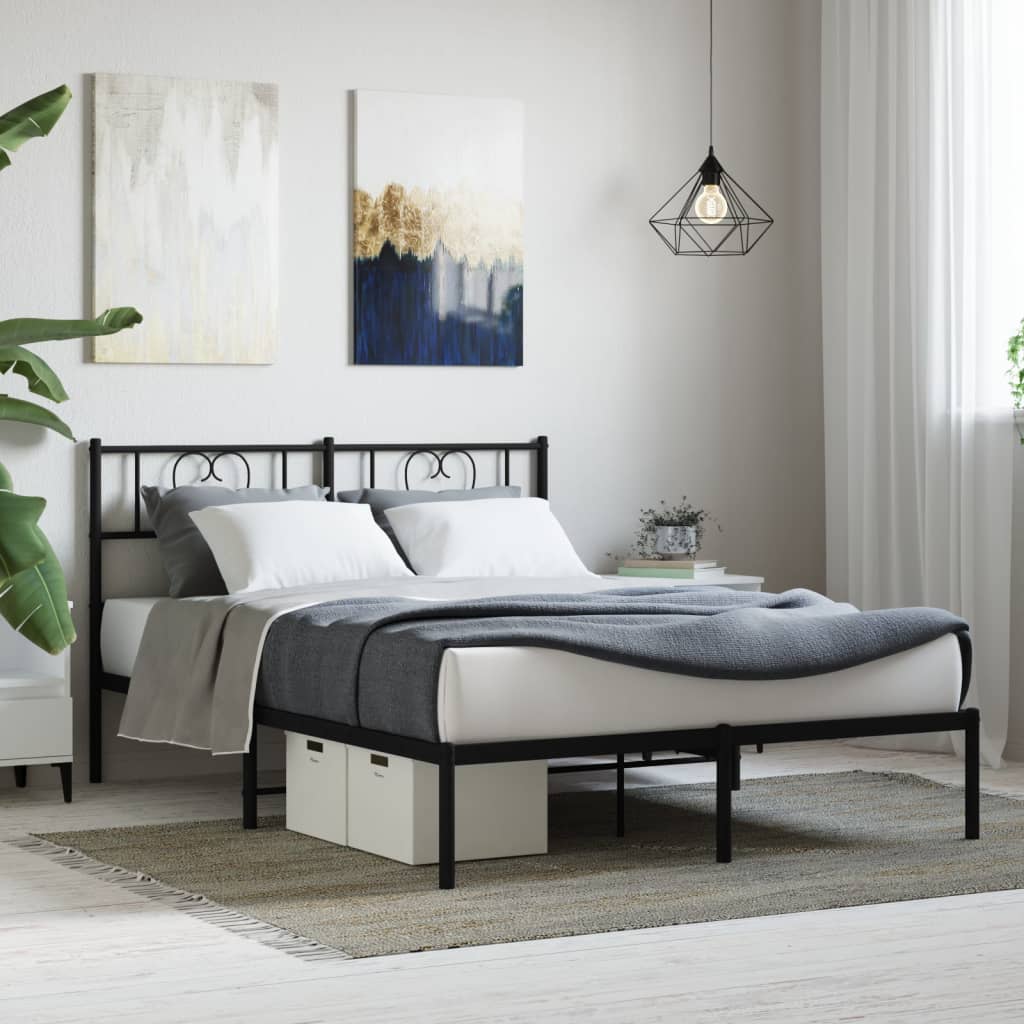 Bedframe met hoofdbord metaal zwart 140x200 cm