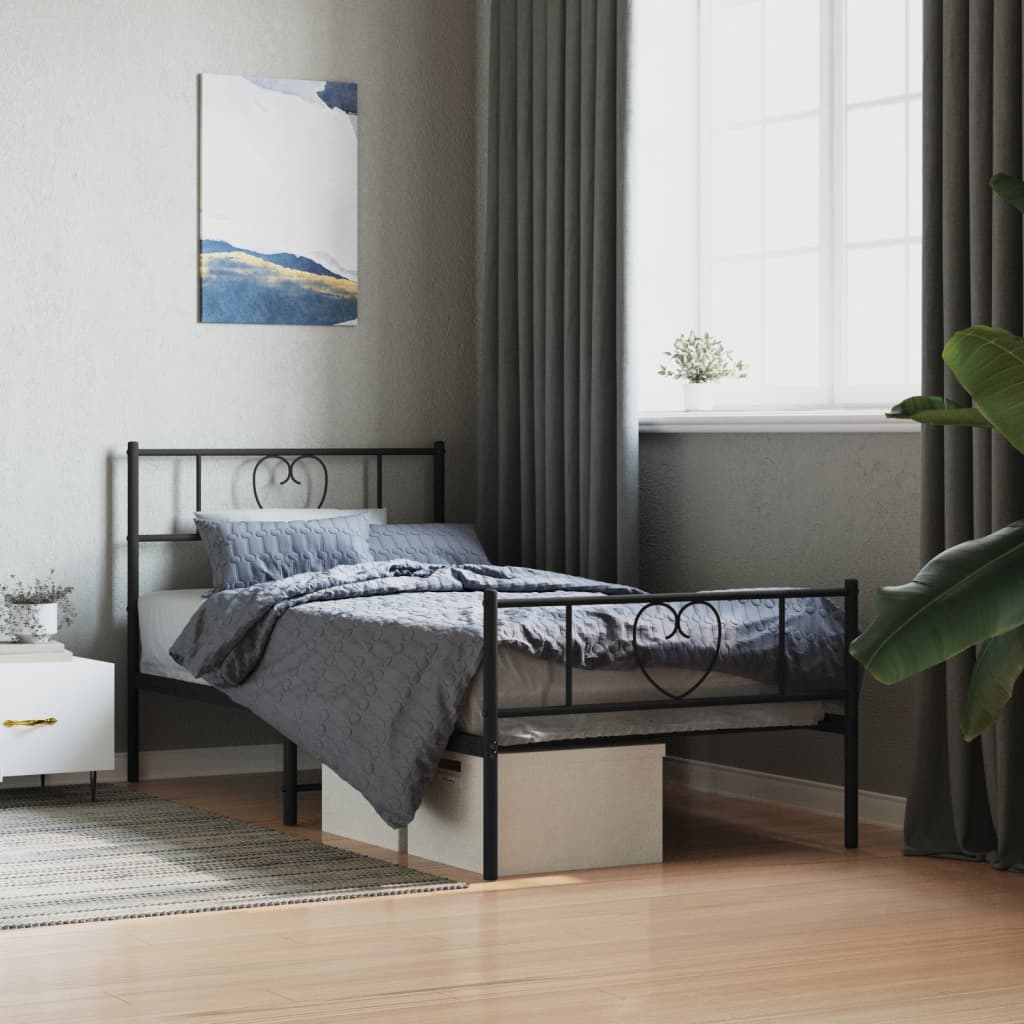 Bedframe met hoofd- en voeteneinde metaal zwart 107x203 cm – afbeelding 1