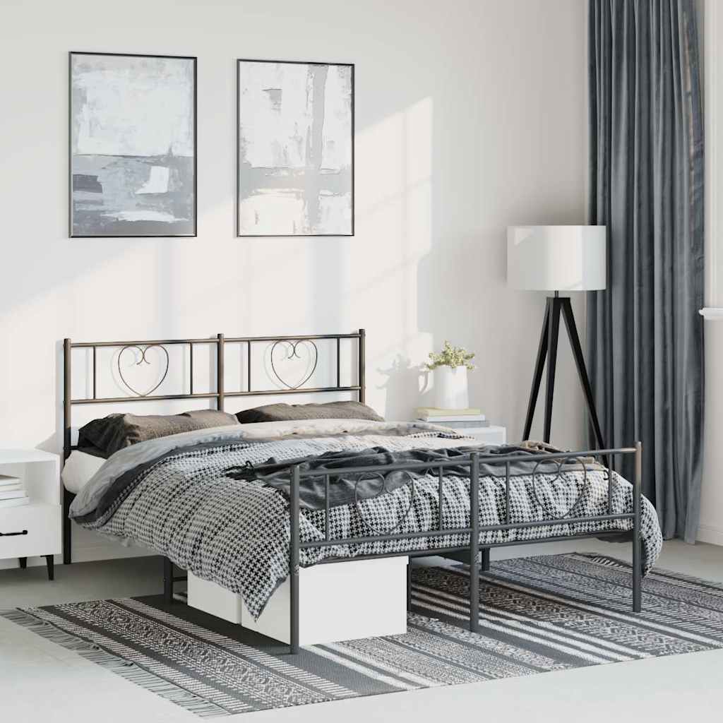 Bedframe met hoofd- en voeteneinde metaal zwart 150x200 cm – afbeelding 1