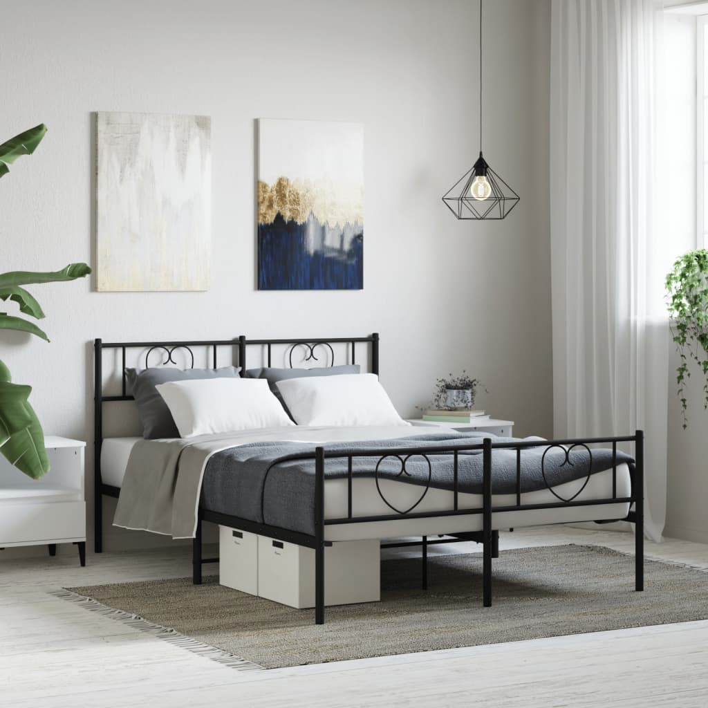 Bedframe met voetbord zonder matras metaal zwart 160x200 cm – afbeelding 1
