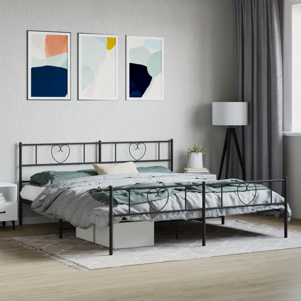 Bedframe met voetbord zonder matras metaal zwart 180x200 cm – afbeelding 1