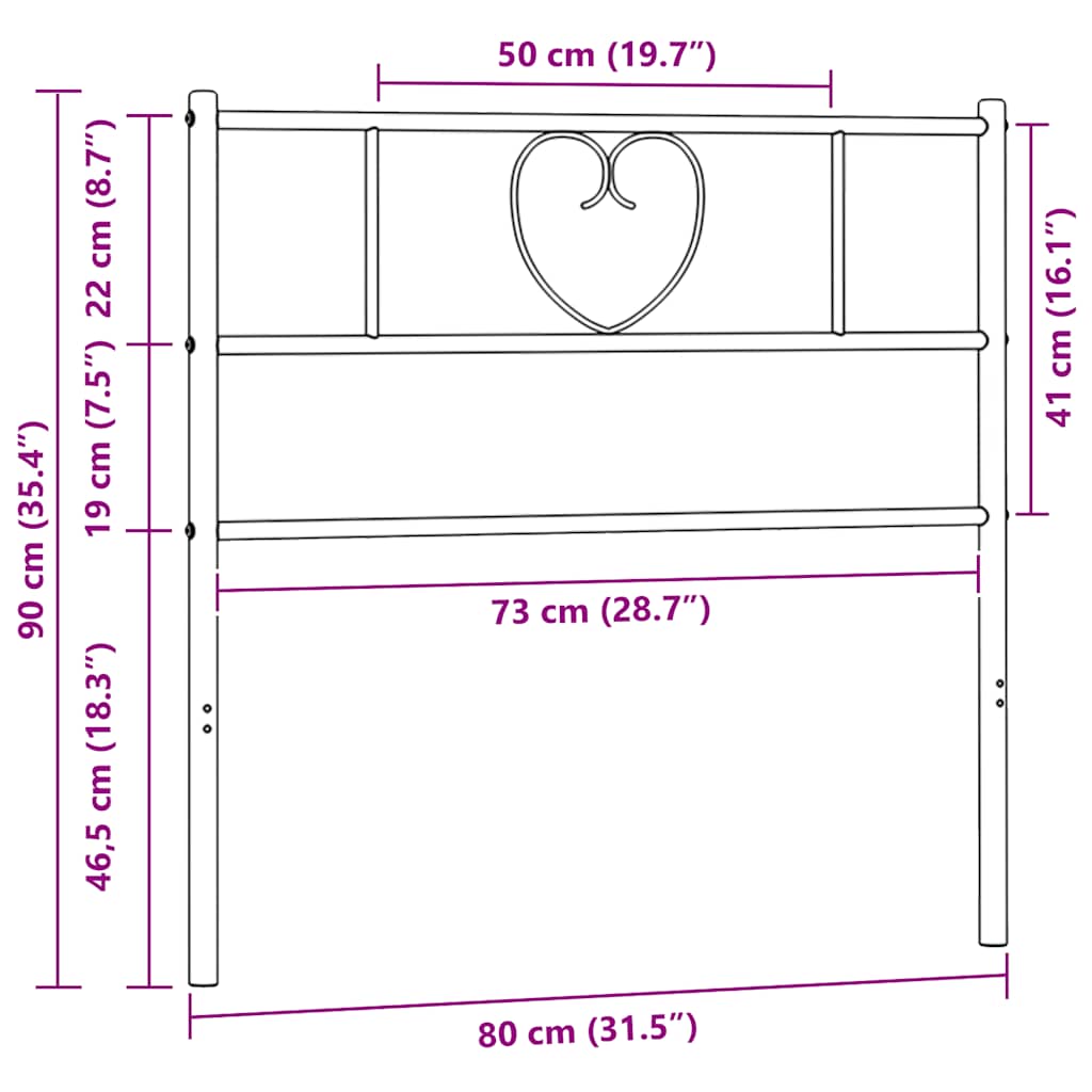 Vervangend hoofdbord 75 cm metaal zwart – afbeelding 7