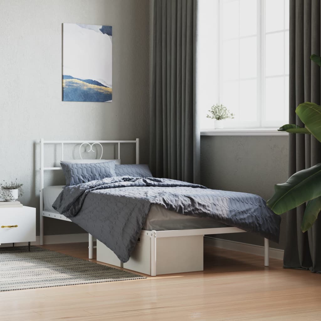 Bedframe met hoofdbord metaal wit 80x200 cm – afbeelding 1