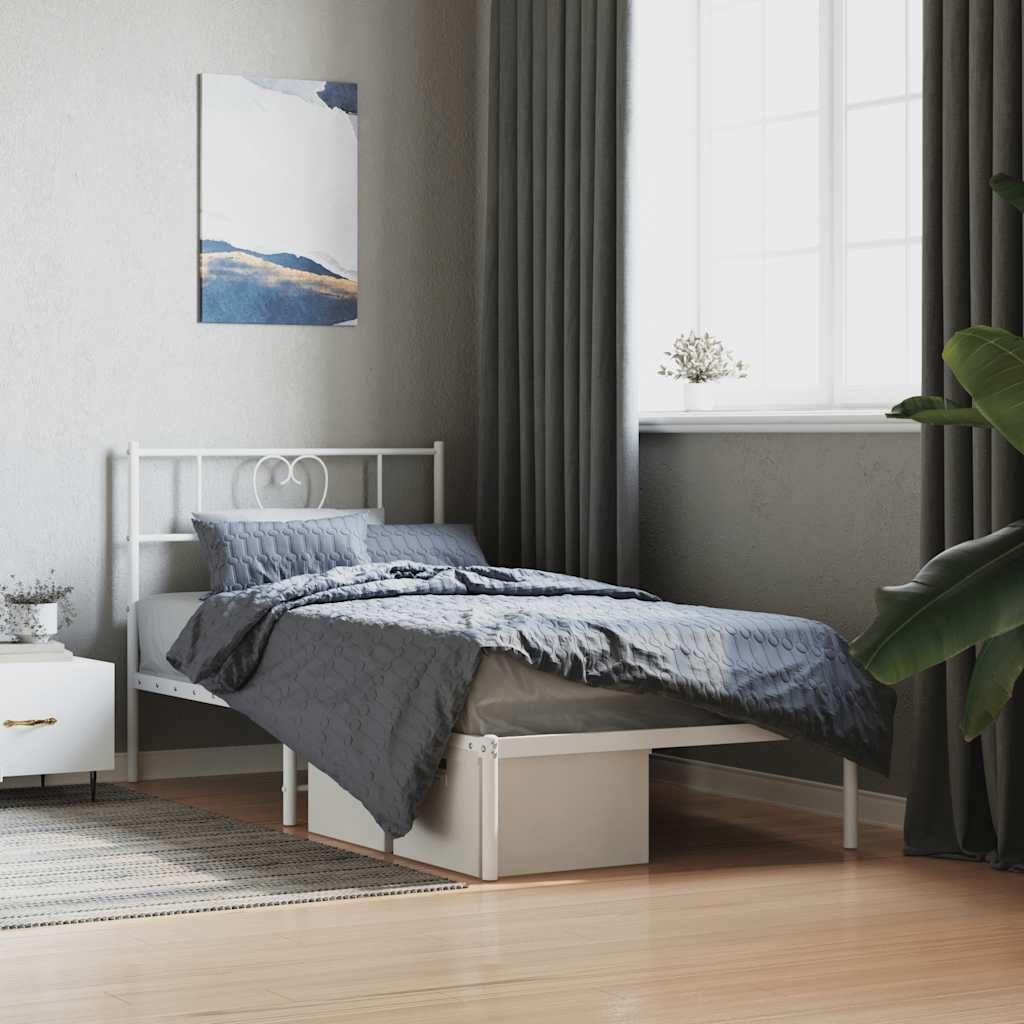 Bedframe met hoofdbord metaal wit 107x203 cm – afbeelding 1