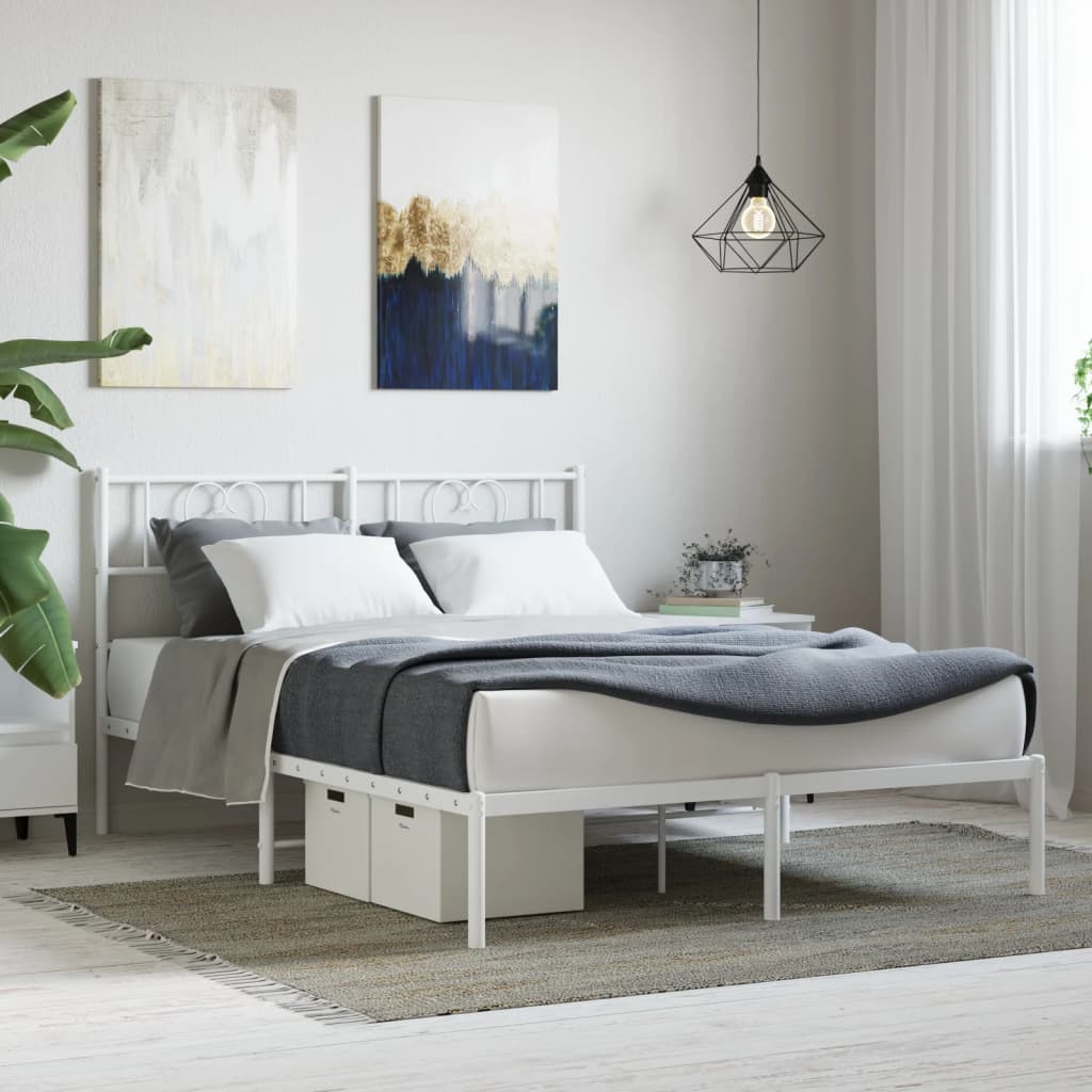 Bedframe met hoofdbord metaal wit 140x190 cm – afbeelding 1