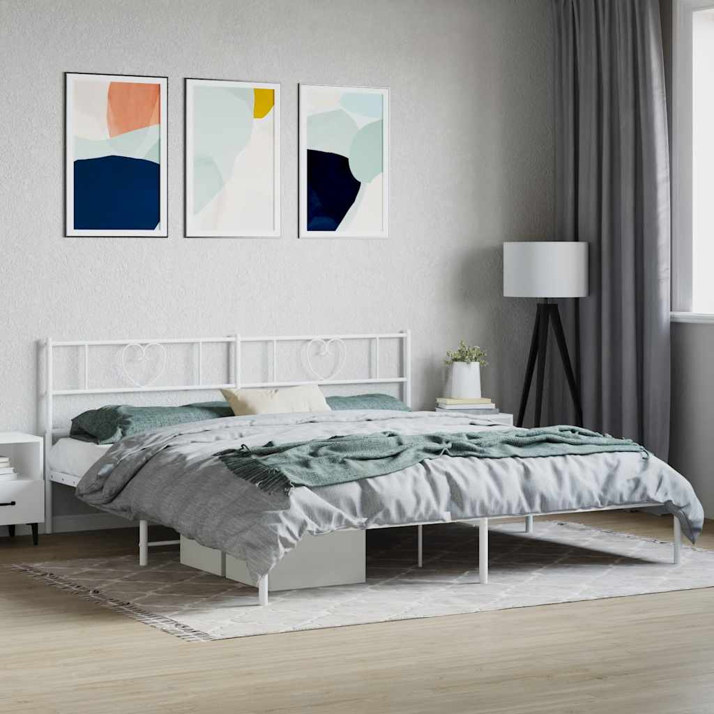 Bedframe met hoofdbord metaal wit 180x200 cm – afbeelding 1