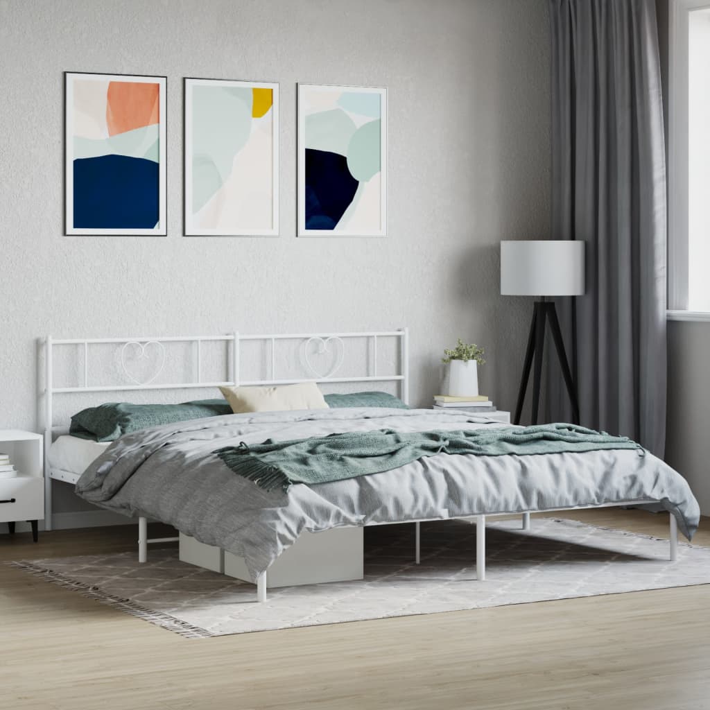 Bedframe met hoofdbord metaal wit 200x200 cm – afbeelding 1