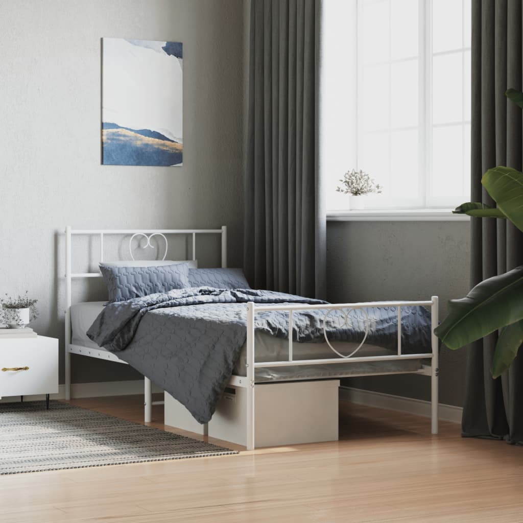Bedframe met hoofd- en voeteneinde metaal wit 75x190 cm – afbeelding 1