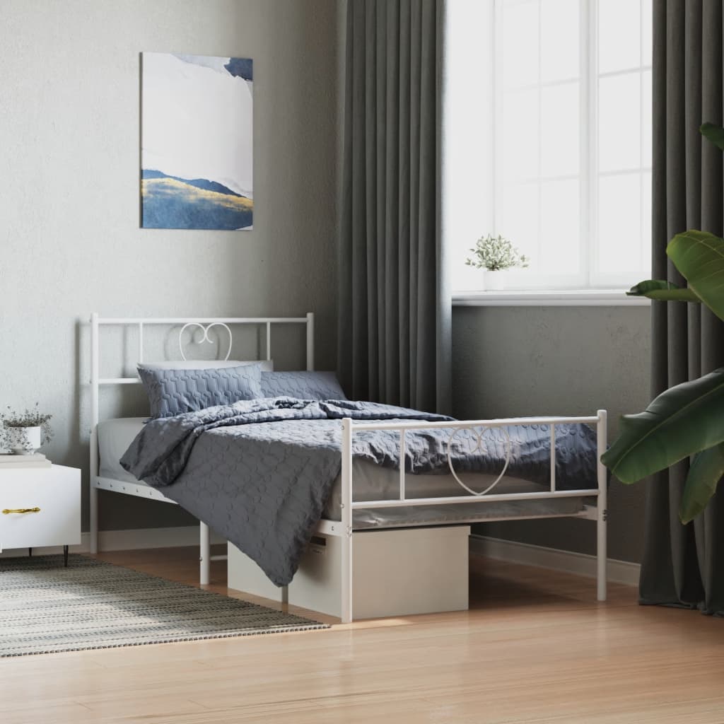 Bedframe met hoofd- en voeteneinde metaal wit 107x203 cm – afbeelding 1
