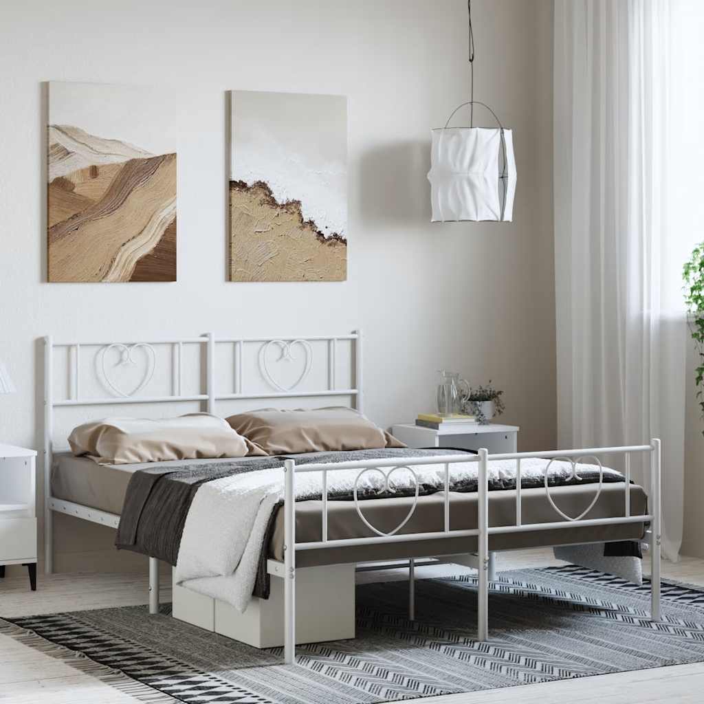 Bedframe met hoofd- en voeteneinde metaal wit 135x190 cm – afbeelding 1