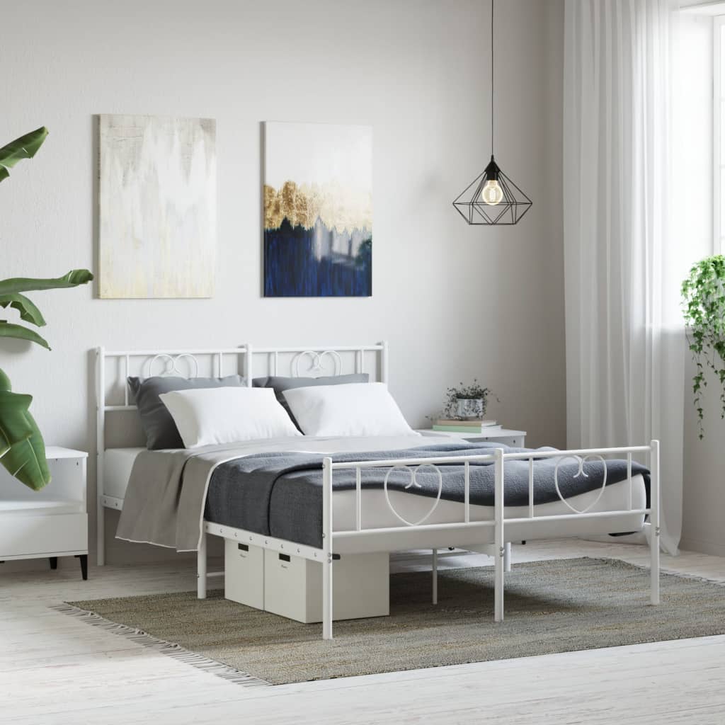 Bedframe met hoofd- en voeteneinde metaal wit 140x200 cm – afbeelding 1
