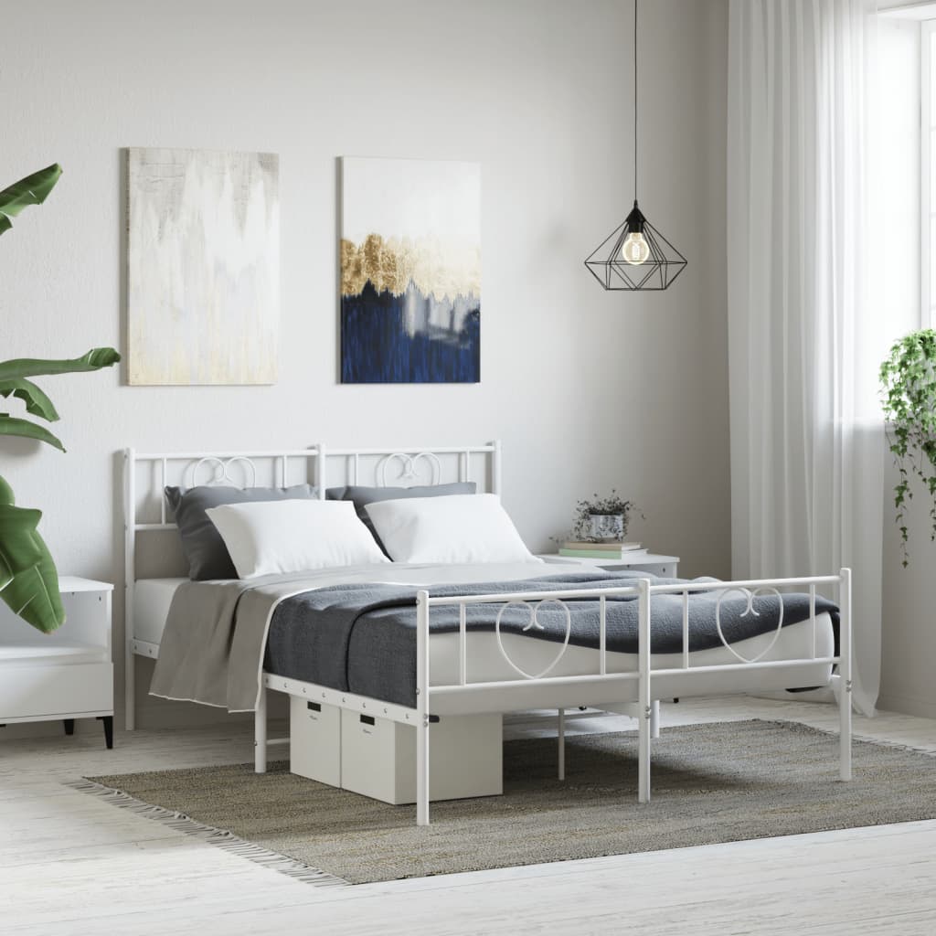 Bedframe met hoofd- en voeteneinde metaal wit 160x200 cm – afbeelding 1