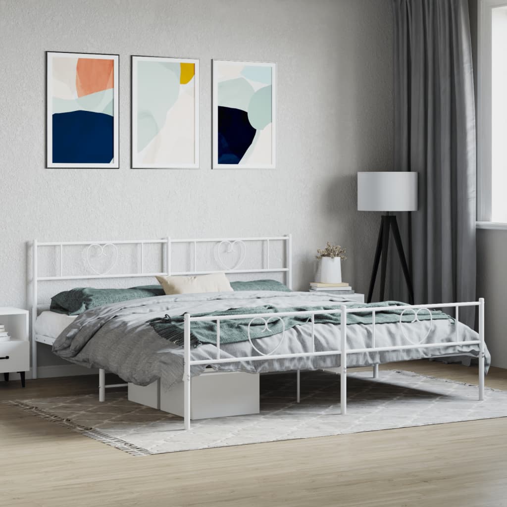 Bedframe met hoofd- en voeteneinde metaal wit 180x200 cm – afbeelding 1