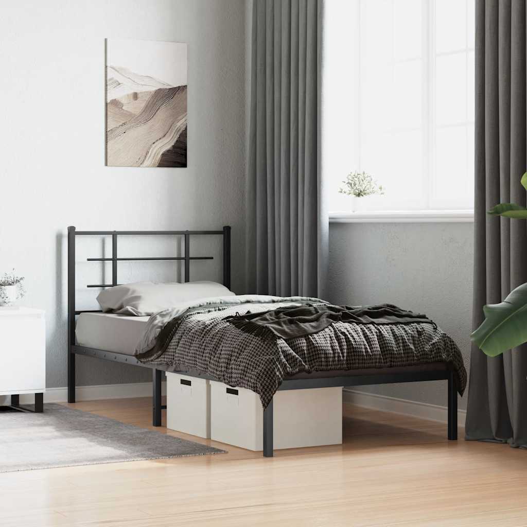 Bedframe met hoofdbord metaal zwart 90x200 cm – afbeelding 1