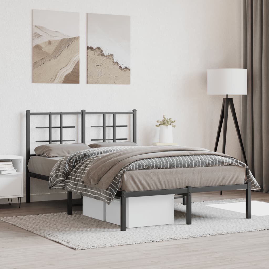 Bedframe met hoofdbord metaal zwart 120x190 cm – afbeelding 1