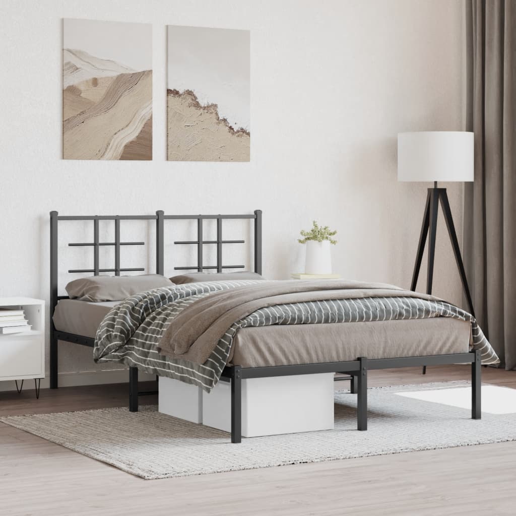 Bedframe met hoofdbord metaal zwart 120x200 cm – afbeelding 1