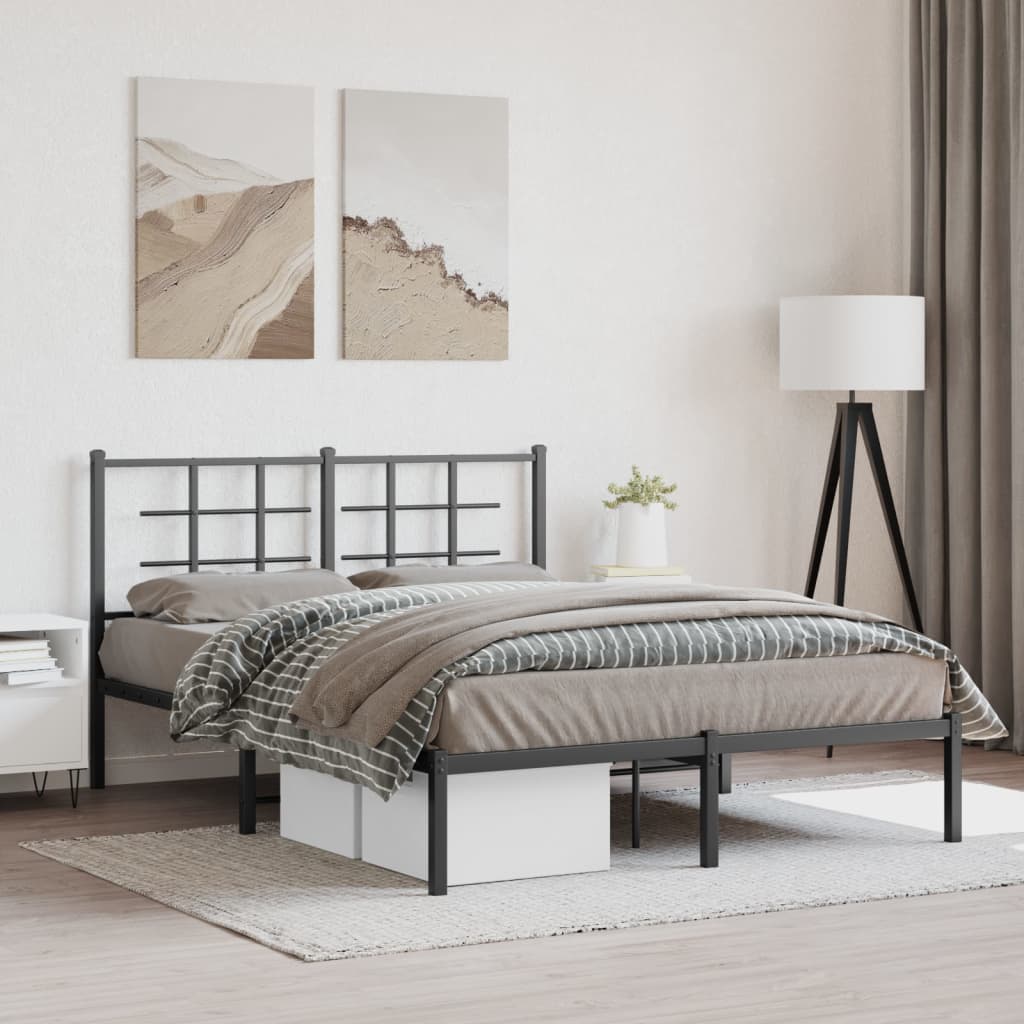 Bedframe met hoofdbord metaal zwart 140x200 cm – afbeelding 1
