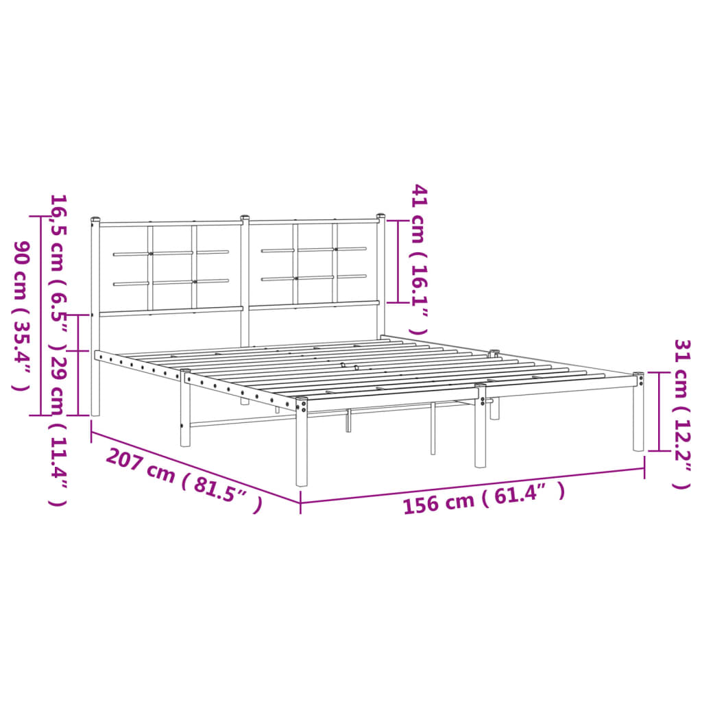 Bedframe met hoofdbord metaal zwart 150x200 cm – afbeelding 10