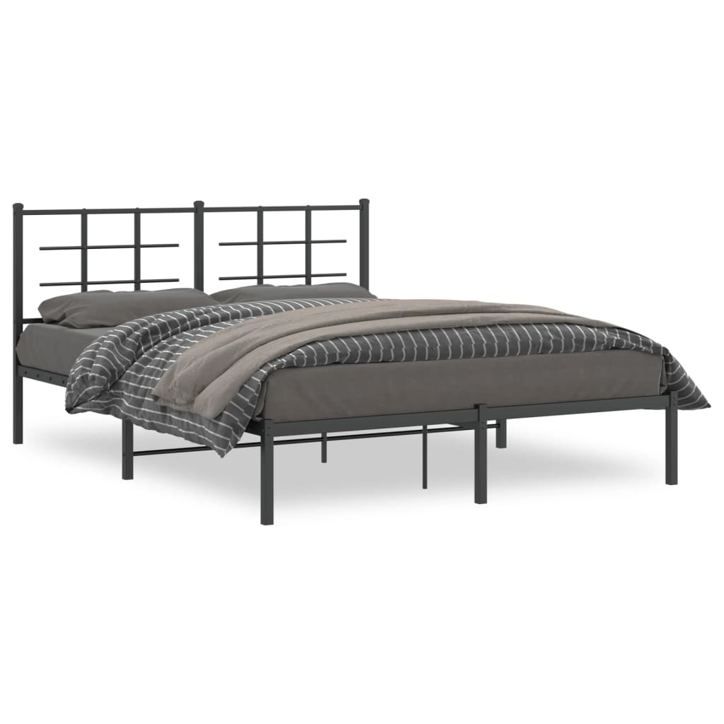 Bedframe met hoofdbord metaal zwart 150x200 cm – afbeelding 2