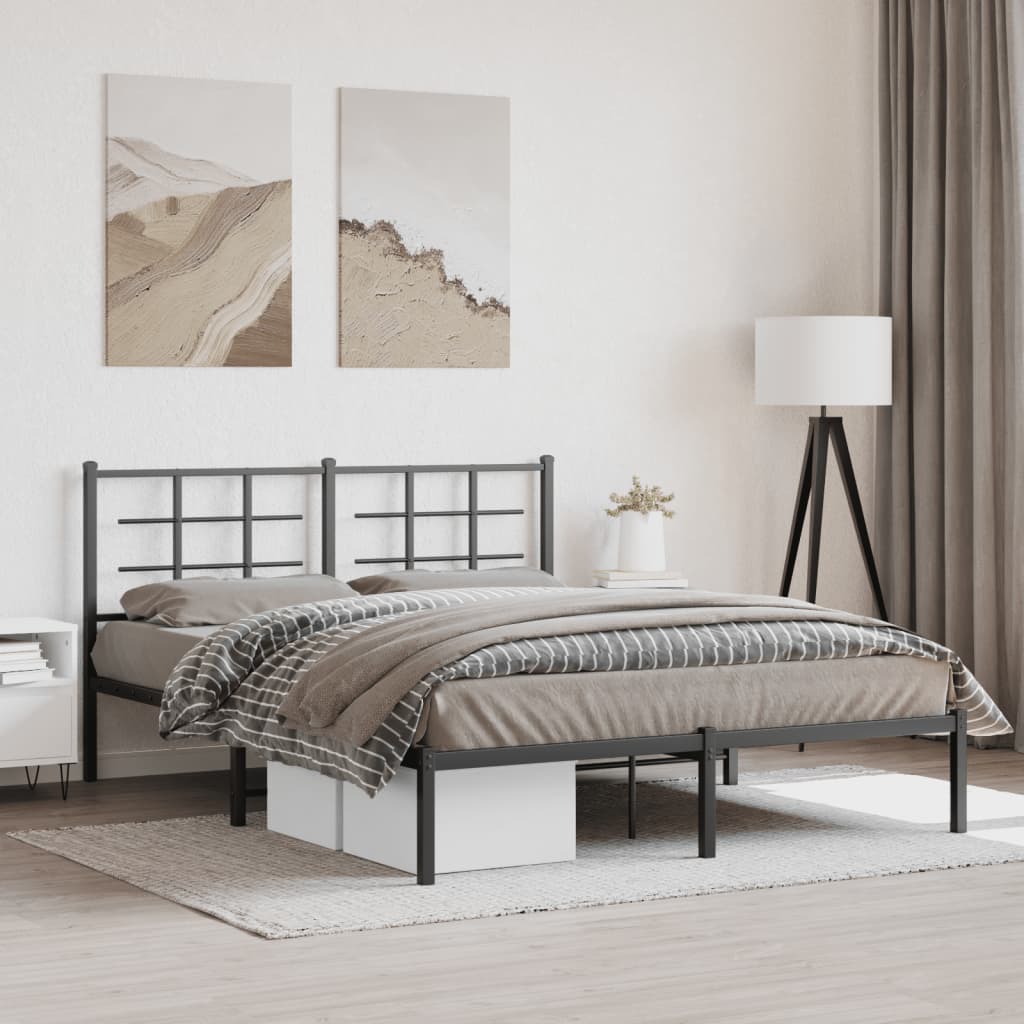 Bedframe met hoofdbord metaal zwart 160x200 cm – afbeelding 1