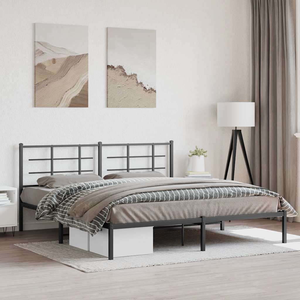 Bedframe met hoofdbord metaal zwart 183x213 cm – afbeelding 1