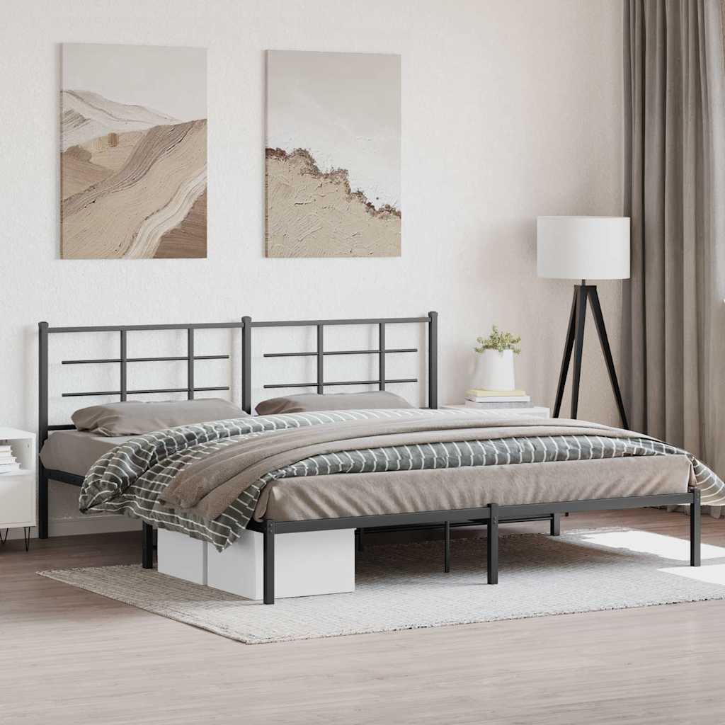 Bedframe met hoofdbord metaal zwart 193x203 cm – afbeelding 1