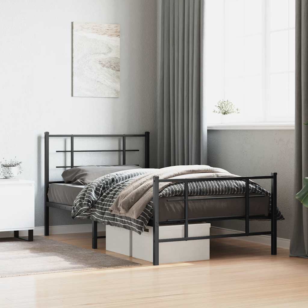 Bedframe met hoofd- en voeteneinde metaal zwart 100x200 cm – afbeelding 1