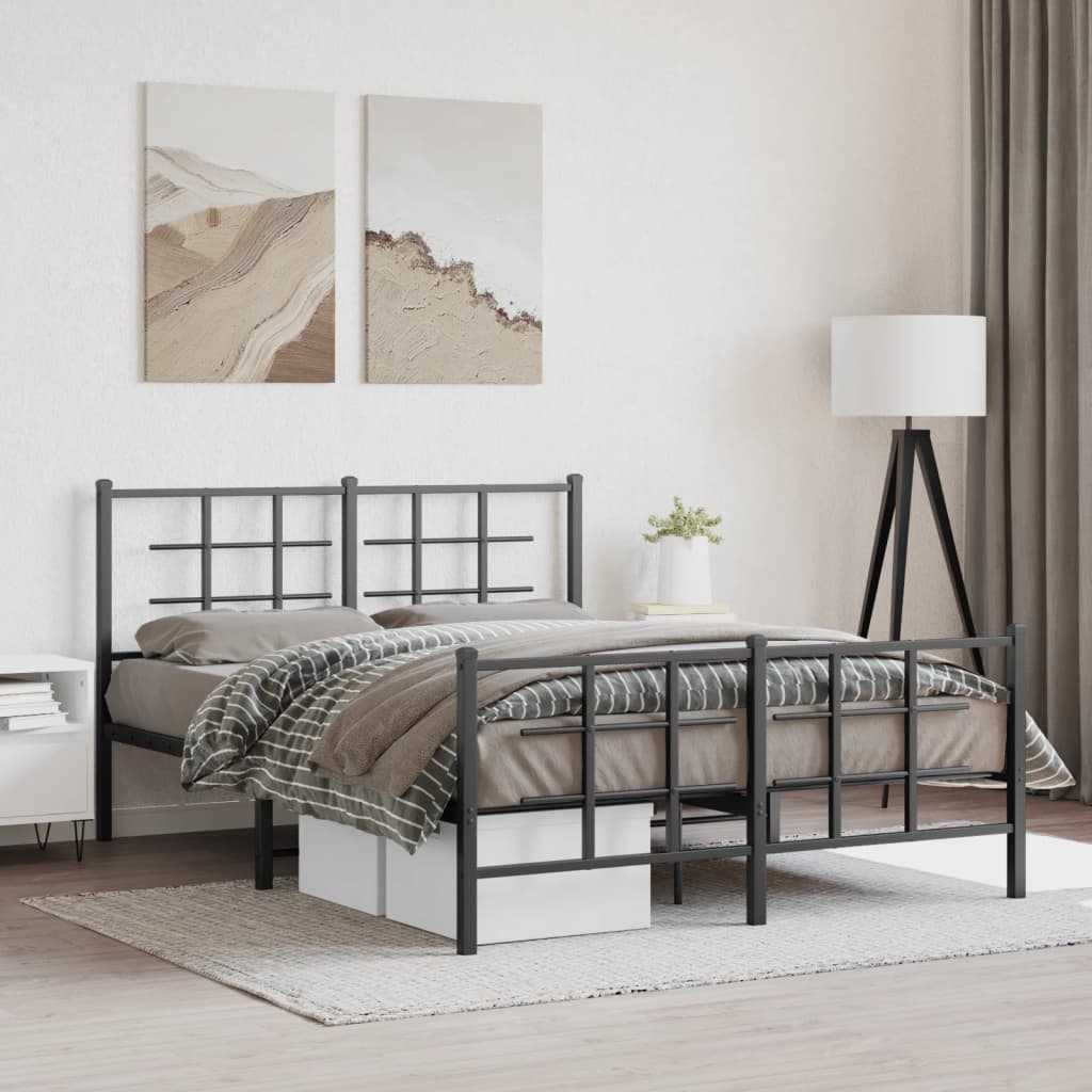 Bedframe met hoofd- en voeteneinde metaal zwart 135x190 cm – afbeelding 1