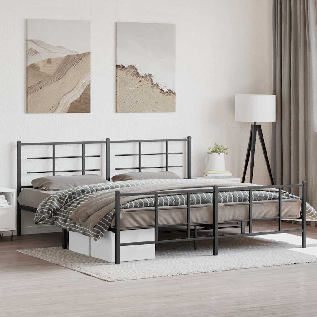 Bedframe met hoofd- en voeteneinde metaal zwart 193x203 cm – afbeelding 1