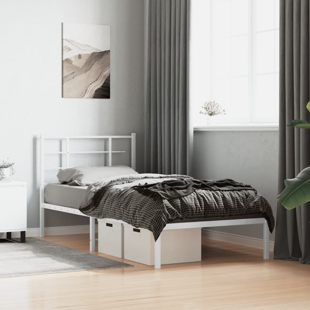 Bedframe met hoofdbord metaal wit 90x200 cm – afbeelding 1