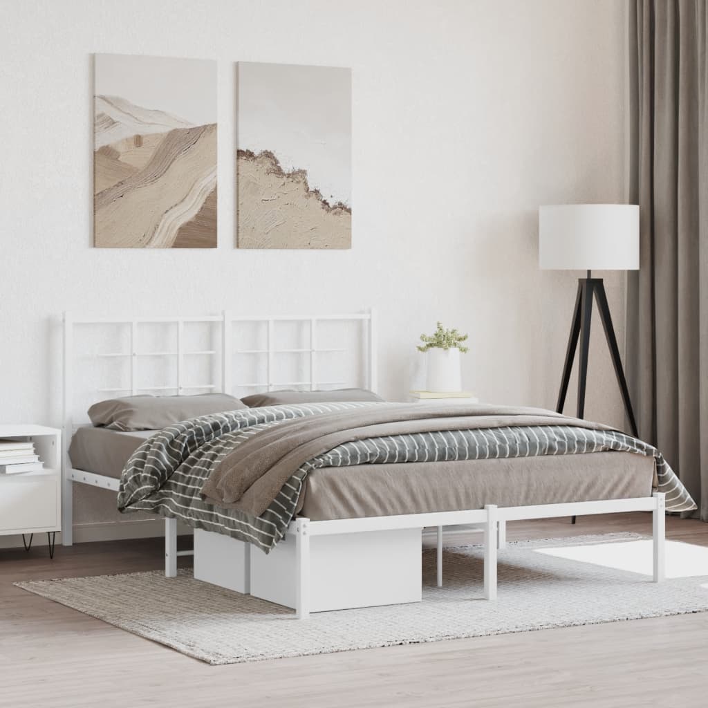 Bedframe met hoofdbord metaal wit 135x190 cm