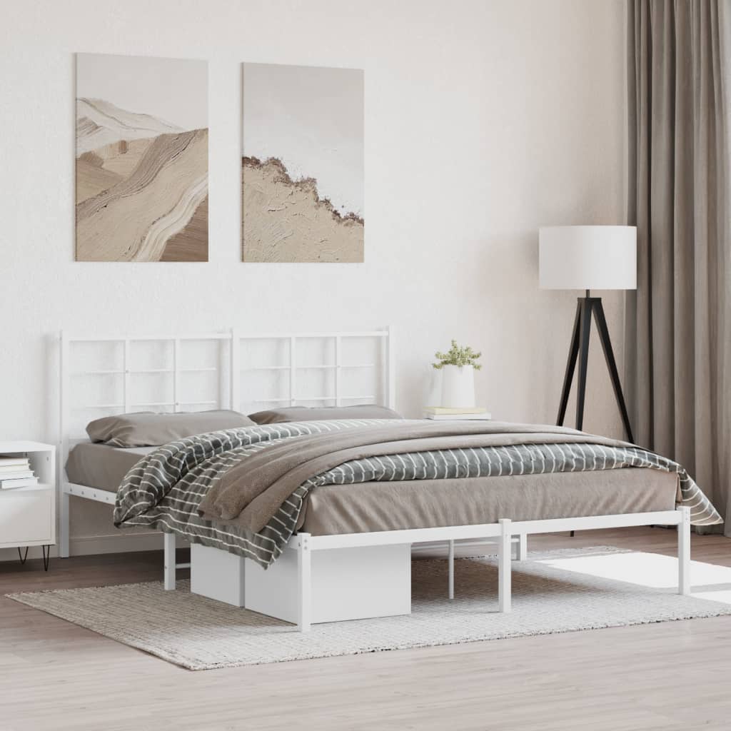 Bedframe met hoofdbord metaal wit 150x200 cm – afbeelding 1