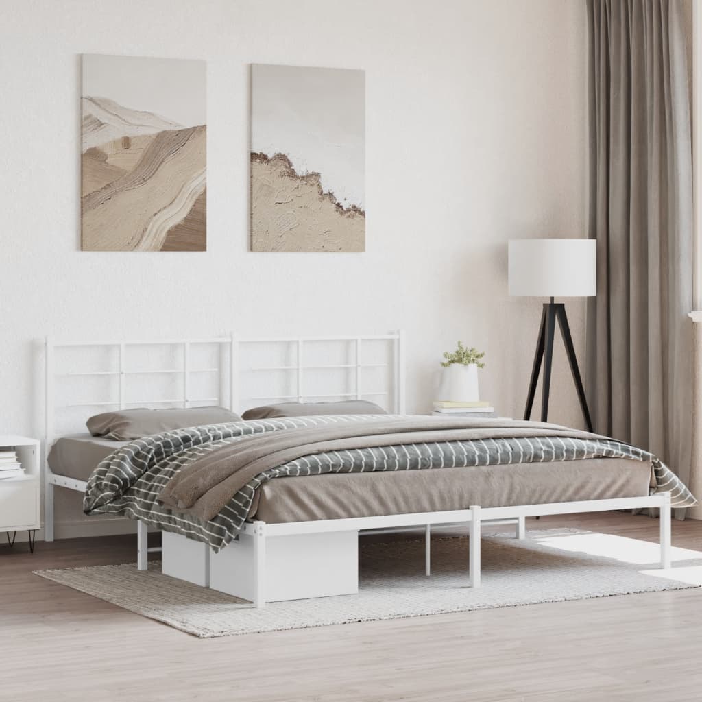 Bedframe met hoofdbord metaal wit 180x200 cm – afbeelding 1