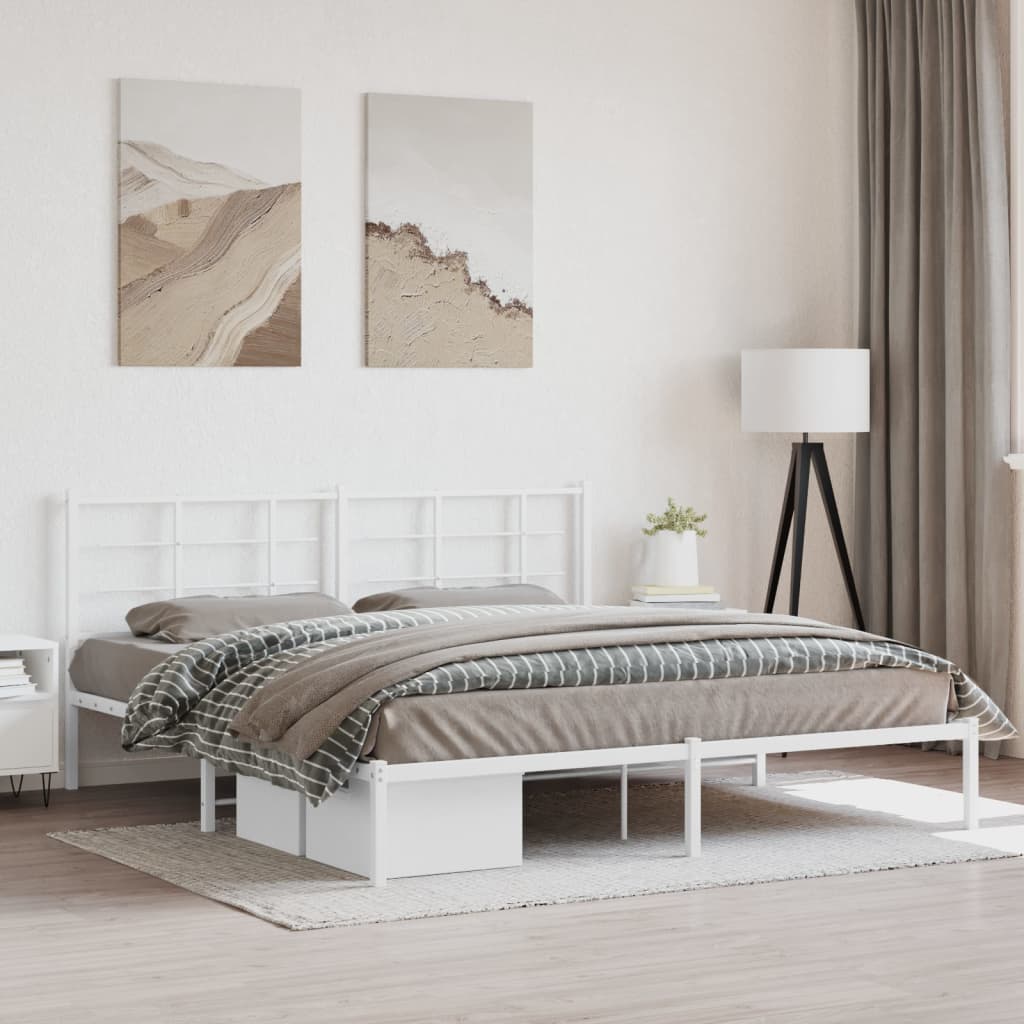 Bedframe met hoofdbord metaal wit 183x213 cm – afbeelding 1