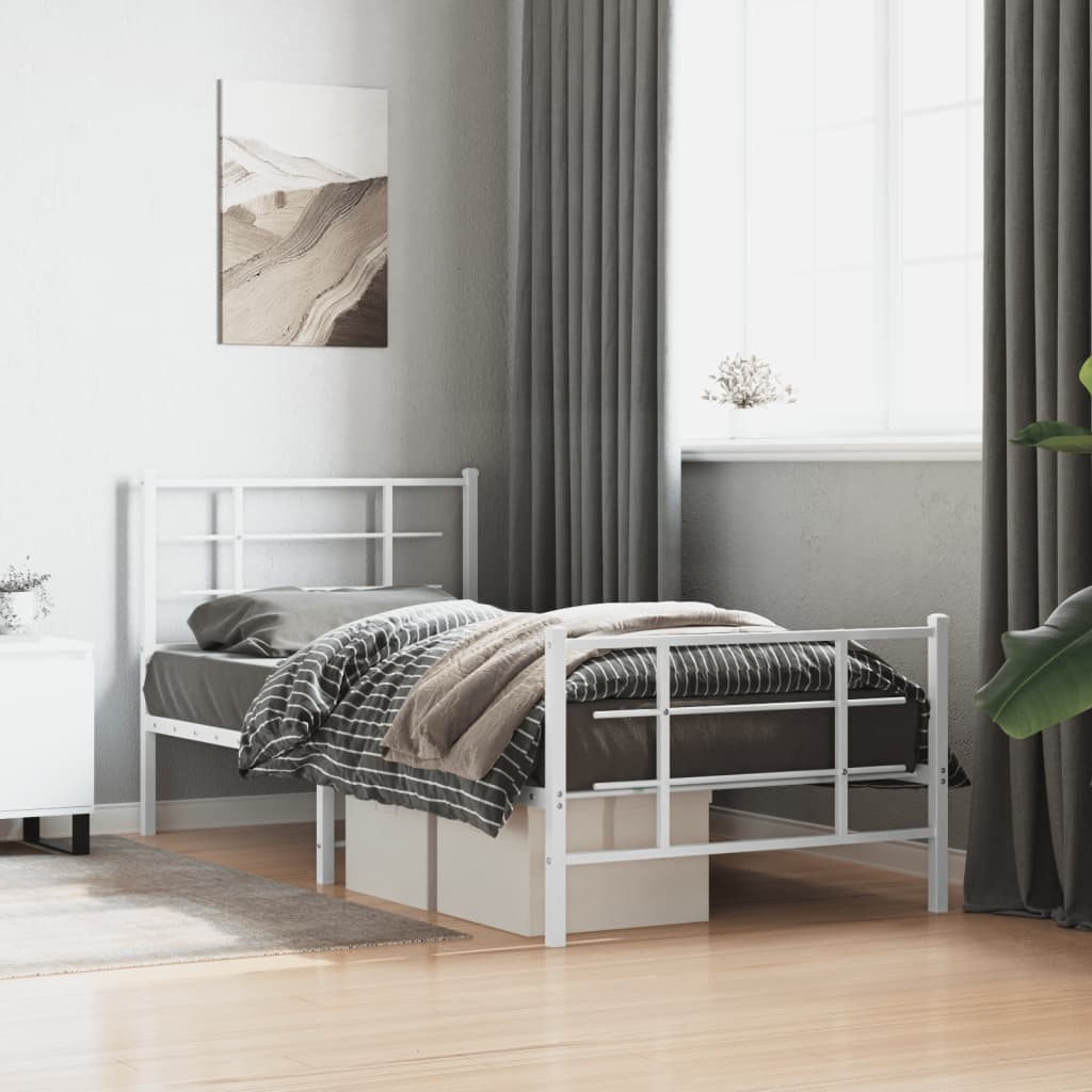 Bedframe met hoofd- en voeteneinde metaal wit 90x190 cm – afbeelding 1