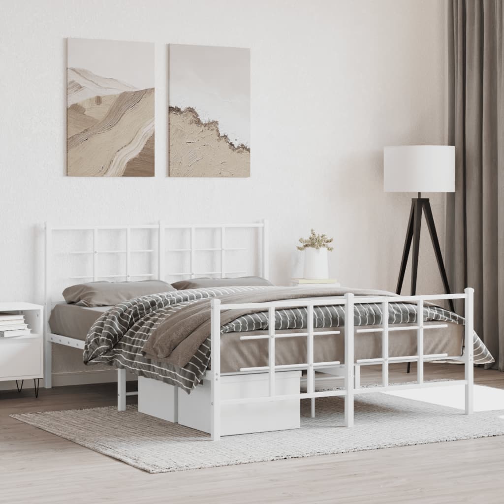 Bedframe met hoofd- en voeteneinde metaal wit 140x190 cm – afbeelding 1