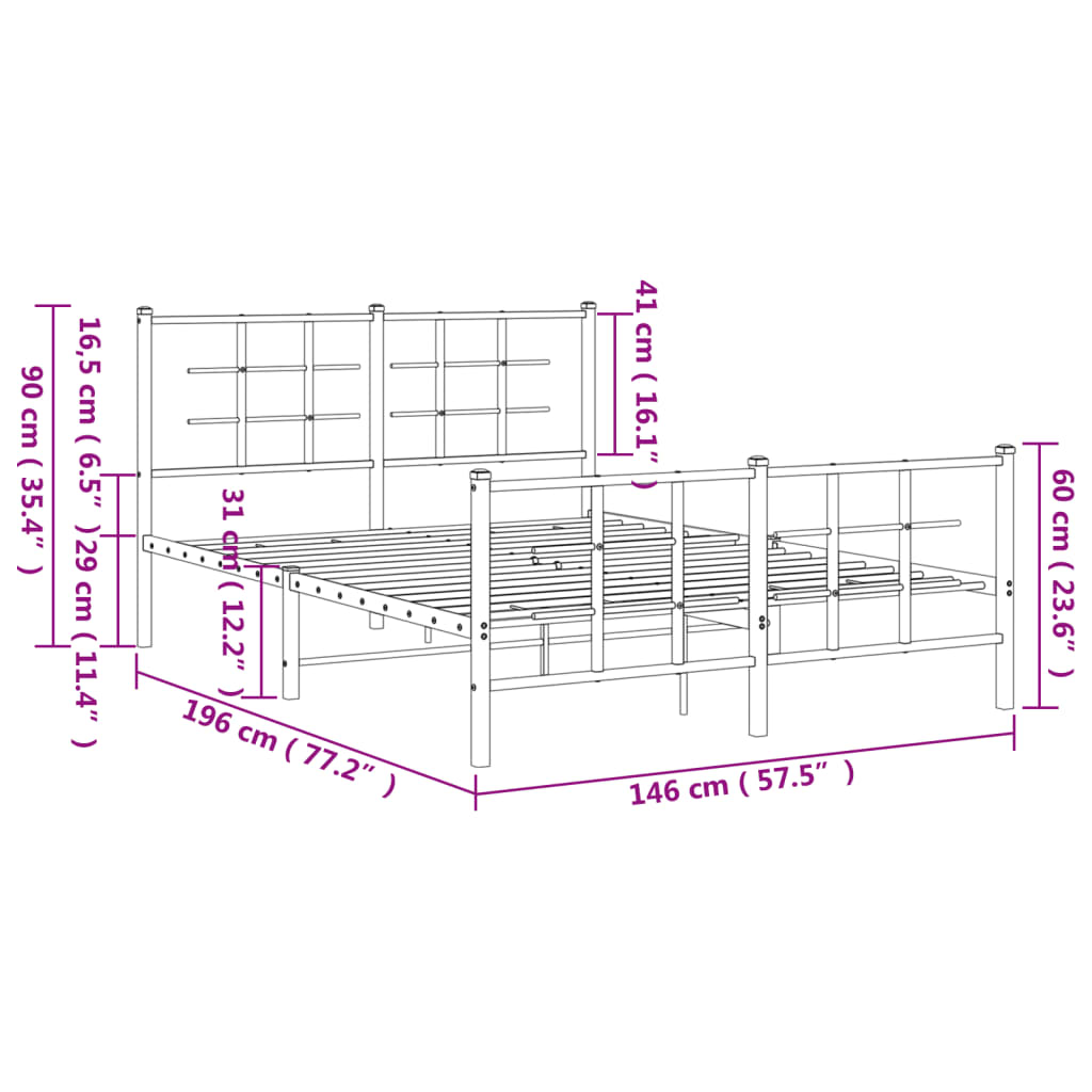Bedframe met hoofd- en voeteneinde metaal wit 140x190 cm – afbeelding 10