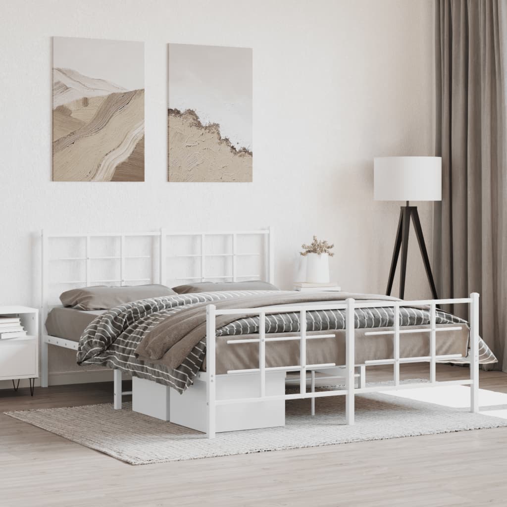 Bedframe met hoofd- en voeteneinde metaal wit 150x200 cm – afbeelding 1