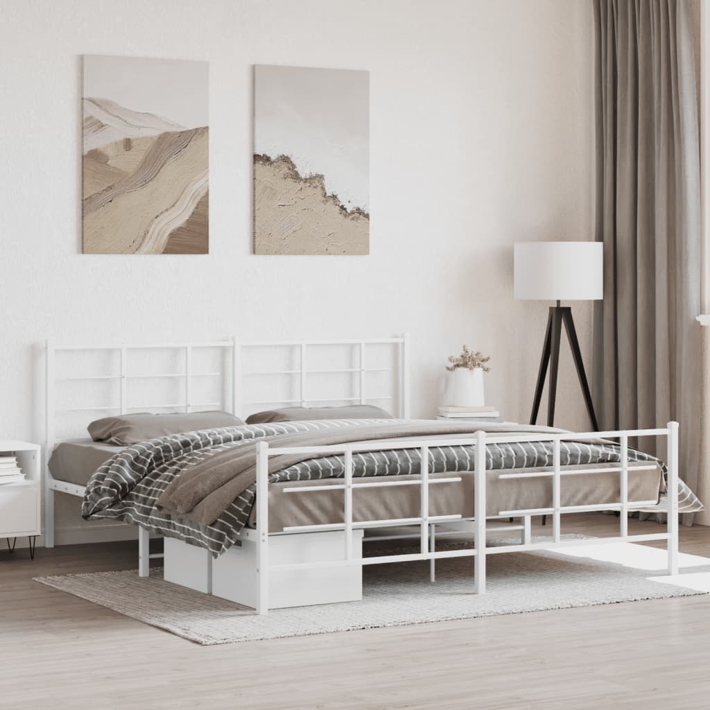 Bedframe met hoofd- en voeteneinde metaal wit 183x213 cm – afbeelding 1