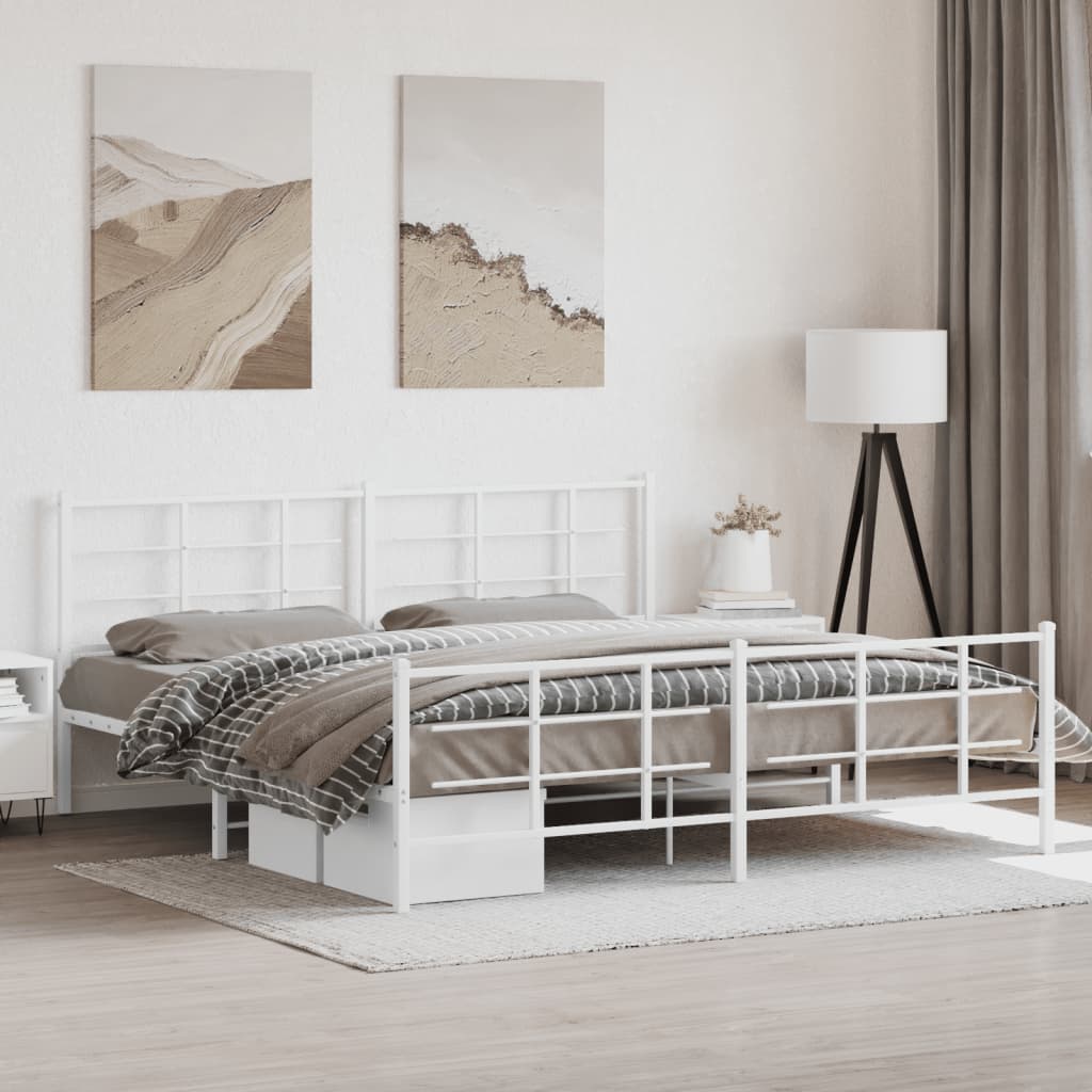 Bedframe met hoofd- en voeteneinde metaal wit 193x203 cm – afbeelding 1