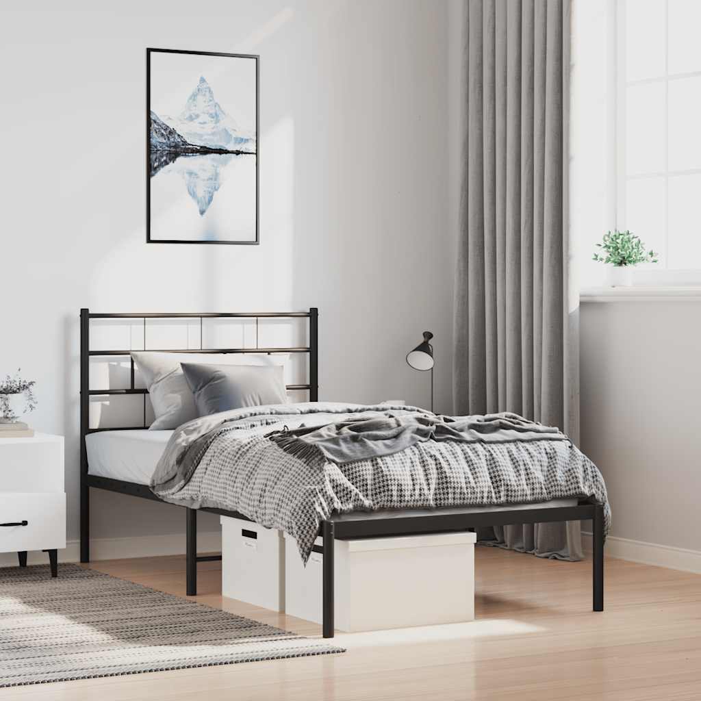 Bedframe met hoofdbord metaal zwart 100x190 cm – afbeelding 1