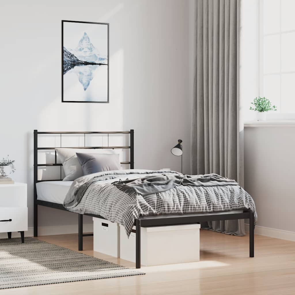 Bedframe met hoofdbord metaal zwart 100x200 cm – afbeelding 1