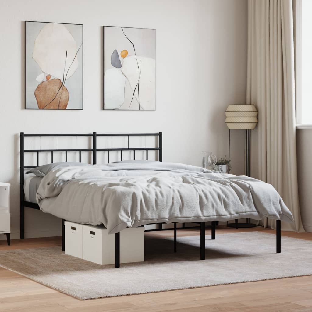 Bedframe met hoofdbord metaal zwart 120x200 cm – afbeelding 1