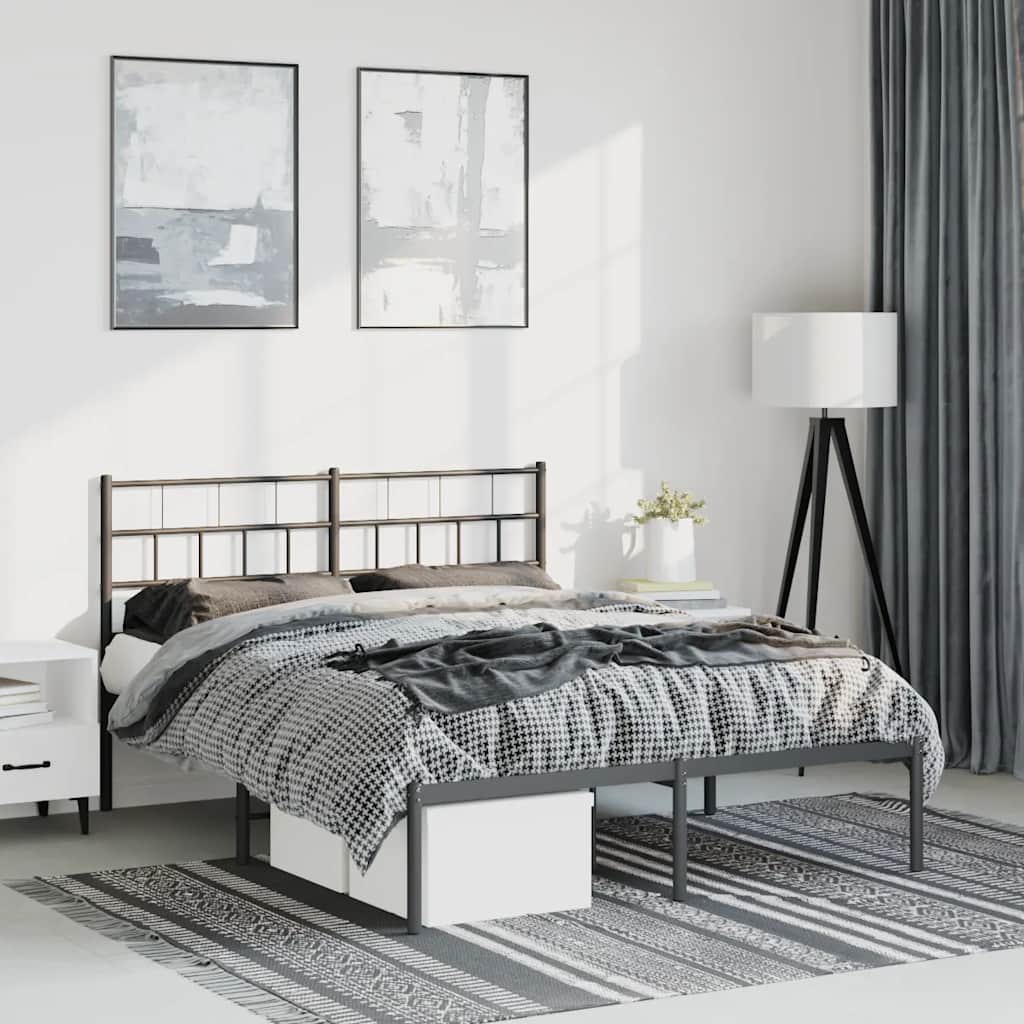Bedframe met hoofdbord metaal zwart 135x190 cm – afbeelding 1