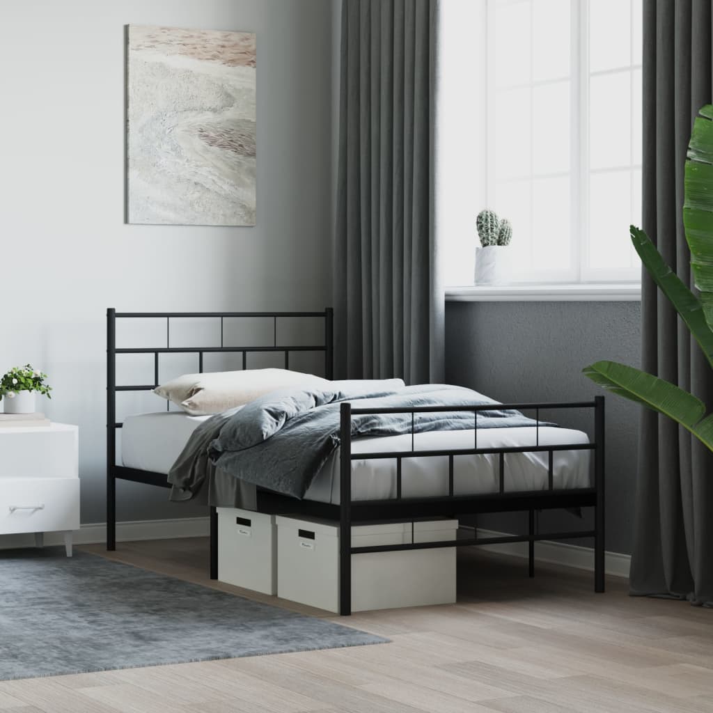 Bedframe met hoofd- en voeteneinde metaal zwart 107x203 cm – afbeelding 1