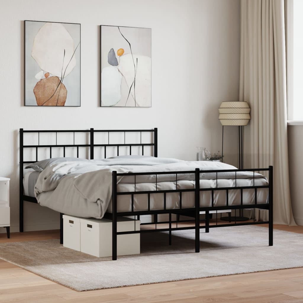 Bedframe met hoofd- en voeteneinde metaal zwart 140x190 cm – afbeelding 1